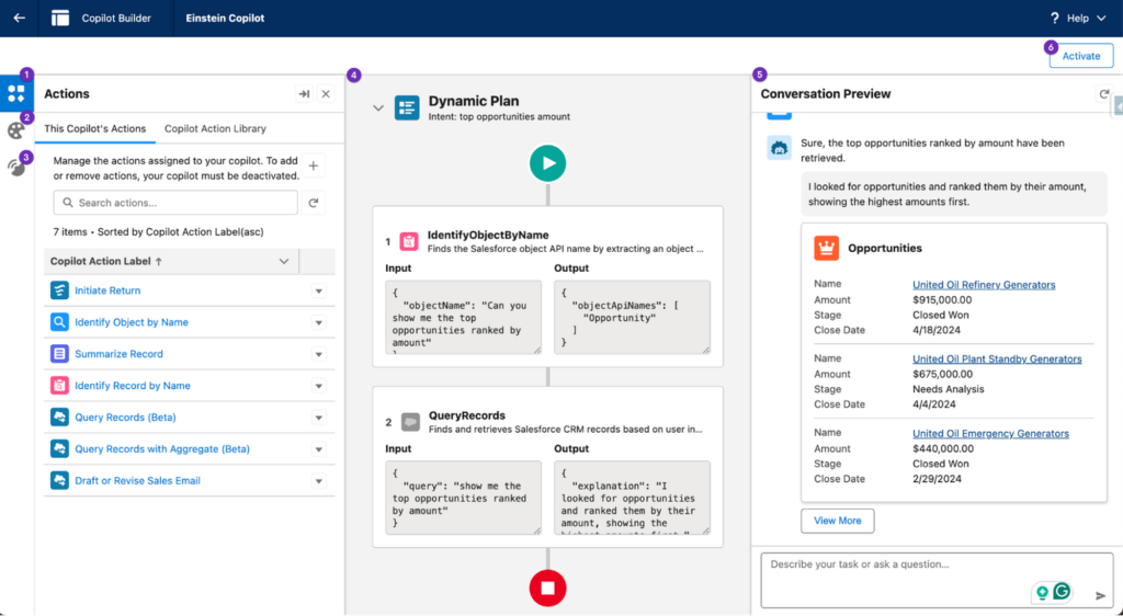 Opções de configurações do Salesforce Einstein Copilot